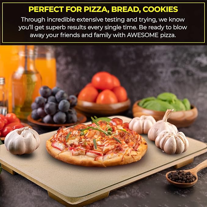Pizza Stone - Baking Stone. SOLIDO Rectangular 14"x16" - Perfect for Oven, BBQ and Grill