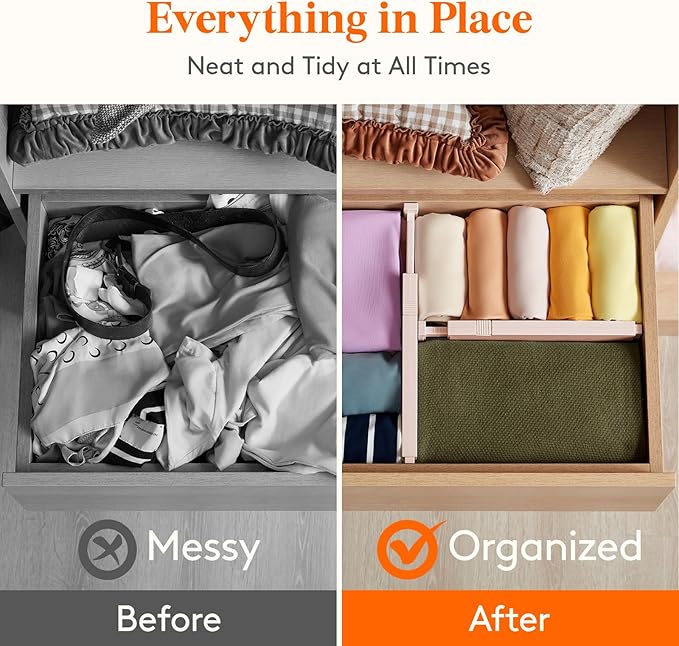 Lifewit 24 Pack Drawer Dividers 4" High, 11-17" Adjustable Dresser Drawer Organizers for Clothes, Expandable Dresser Separators in Bedroom/Bathroom/Kitchen/Vanity/Office Organization and Storage,Pink