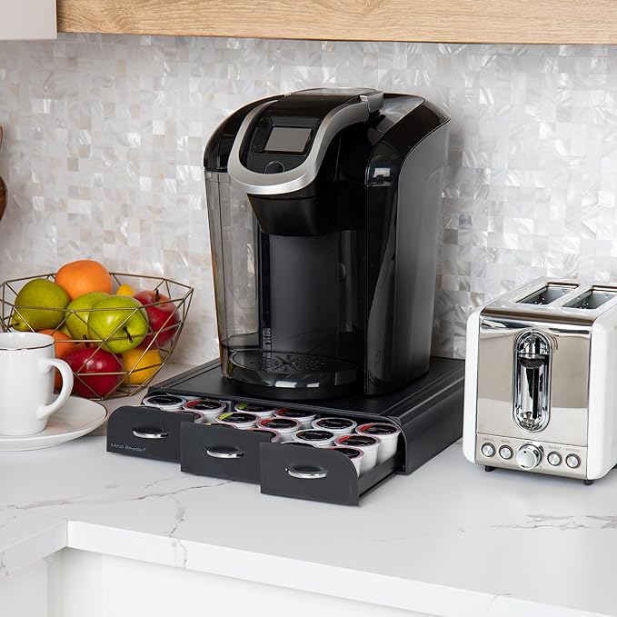 Mind Reader Single Serve Coffee Pod Organizer with 3 Drawers, 36 Pod Capacity, 13.5"L x 12.25"W x 2.5"H, Black