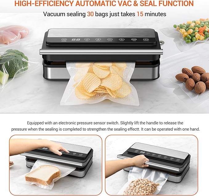 VUSIGN Vacuum Sealer Machine with Strong -85KPA Suction, Low Noise, Built-in Cutter, Bag Storage Box, Handheld Design