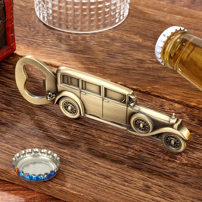 LKKCHER Car Bottle Opener, Classic Car Gifts for Men Him, Birthday Fathers Day Christmas Gifts for Men Dad Grandpa, Vintage Beer Accessories, Bronze with Gift Bag