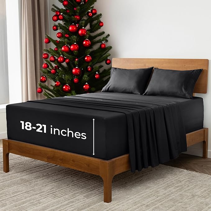 Mellanni Extra Deep Full Sheets - 4 PC Iconic Collection Bedding - Hotel Luxury, Ultra Soft, Cooling Bed Sheets - Wrinkle, Fade, Stain Resistant (Full, Black)