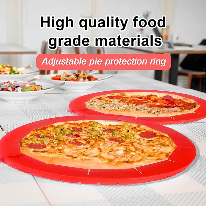 2 Pack Adjustable Silicone Crust Shield, BPA-free Pie Crust Protector Cover Kitchen Tool for Baking Pizza, Fit 8-10.7 Inch Pies - Dishwasher Safe (Red)
