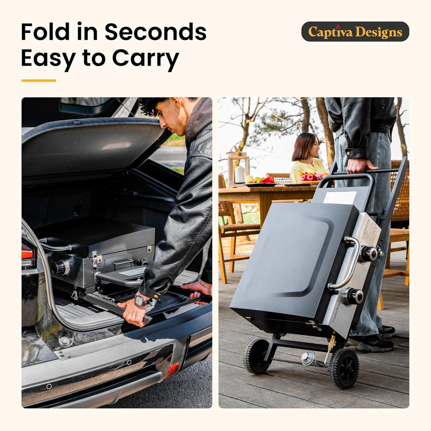 Captiva Designs 17 Inch 2 Burner Portable Propane Gas Griddle Grill with Lid, Outdoor Foldable Flat Top Grill with Stand for Barbecue, Camping and Tailgating