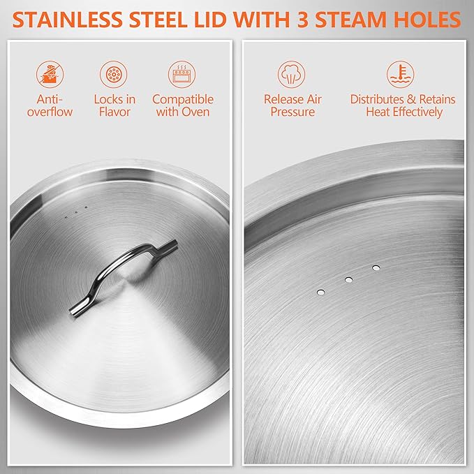 35 Quart Stainless Steel Cooking Pot - Stock Pot with Lid - Large Soup Pot for Cooking, Stew, Pozole, Pasta - Induction Compatible - Ideal for Home & Commercial Use
