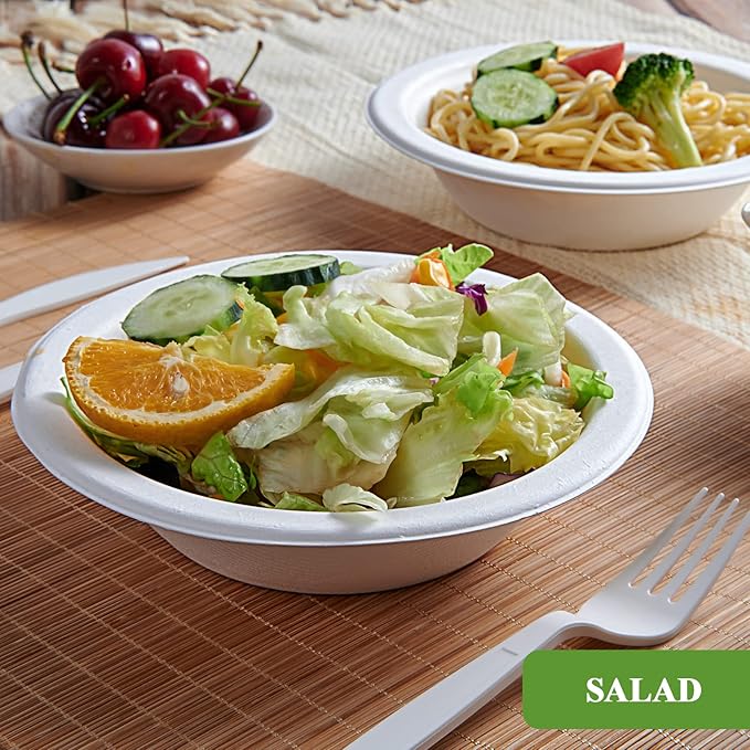 Vplus 200 Pack 12 OZ Paper Bowls, Disposable Compostable Bulk, Eco-friendly Bagasse, Heavy-duty Bowls Perfect for Milk Cereals, Snacks, Salads