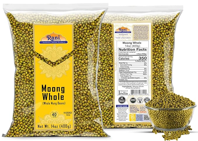 Rani Moong Whole (Ideal for cooking & sprouting, Whole Mung Beans with skin) Lentils Indian 14oz (400g) ~ All Natural | Gluten Friendly | Non-GMO | Kosher | Vegan | Indian Origin