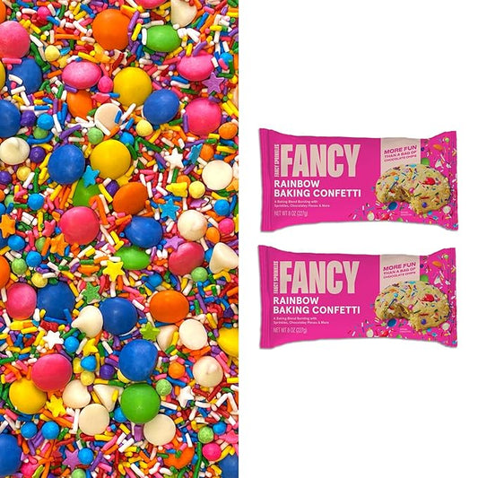 Fancy Sprinkles Rainbow Baking Confetti Sprinkles and Chocolate Pieces, Crunchy Jimmies, Chocolate Gems, Candy-Coated Chocolatey Morsels, Star Confetti Pieces, And White Morsels 8 oz Bag (2 Pack)