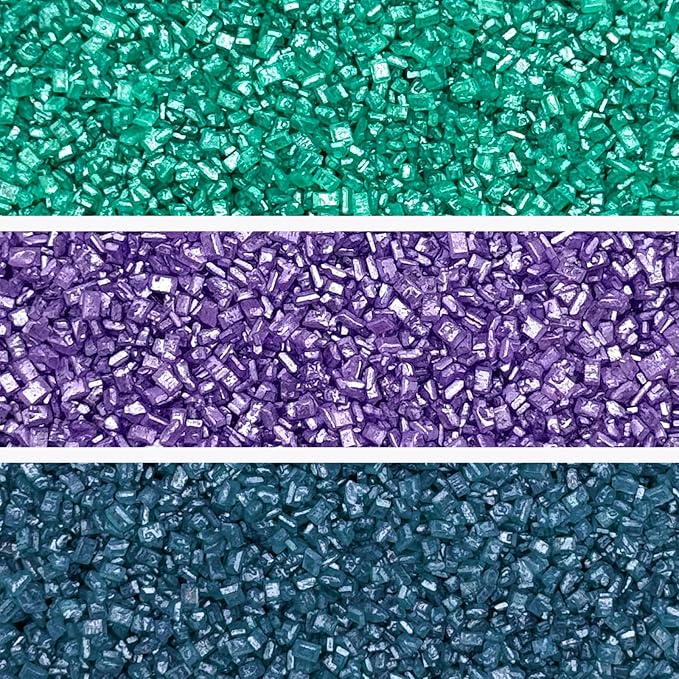 Fancy Sprinkles Sugar Nest Set, Pearlescent, Sparkly Sugar Crystals (Amethyst Purple, Emerald Green and Kyanite Blue) (8 OZ)