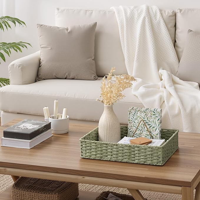 StorageWorks Bathroom Vanity Tray for Countertop, Bathroom Counter Tray for Decorative, Toilet Paper Baskets, Green, Larger, 2 Pack