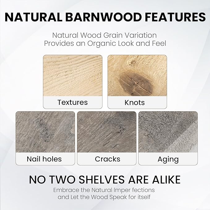 Fun Memories Floating Shelves for Wall Decor, 30"x8" Rustic Reclaimed Wood Shelves, Heavy-Duty Wall Mounted Shelves with Invisible Brackets, Set of 2for Living Room, Bedroom, Kitchen, Natural Finish