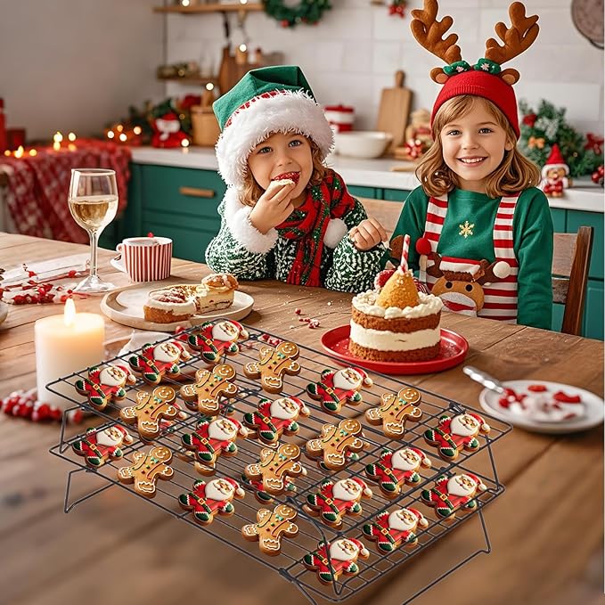 ShellKingdom Cooling Racks, Stainless Steel Non-Stick Baking Racks And Oven Safe Wire Cool Racks for Cookies, Cakes and Baking, 2-Tier, Foldable