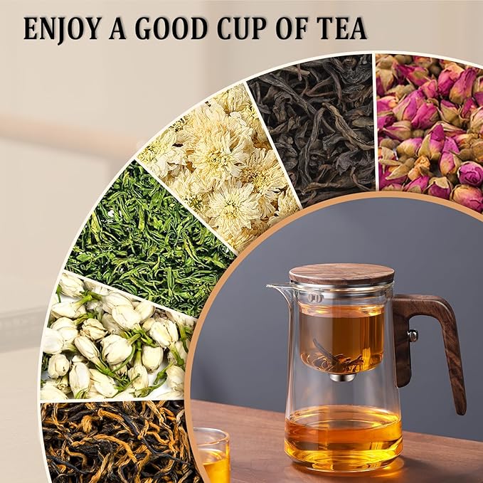 Enchanti Tea Pot - 800 ml/27.1 oz Magic Witchcraft Enchanted Glass Teapot with Strainer, Wooden Handle, Magnetic Water Separation Design, for Loose Leaf, Flower & Herbal Teas