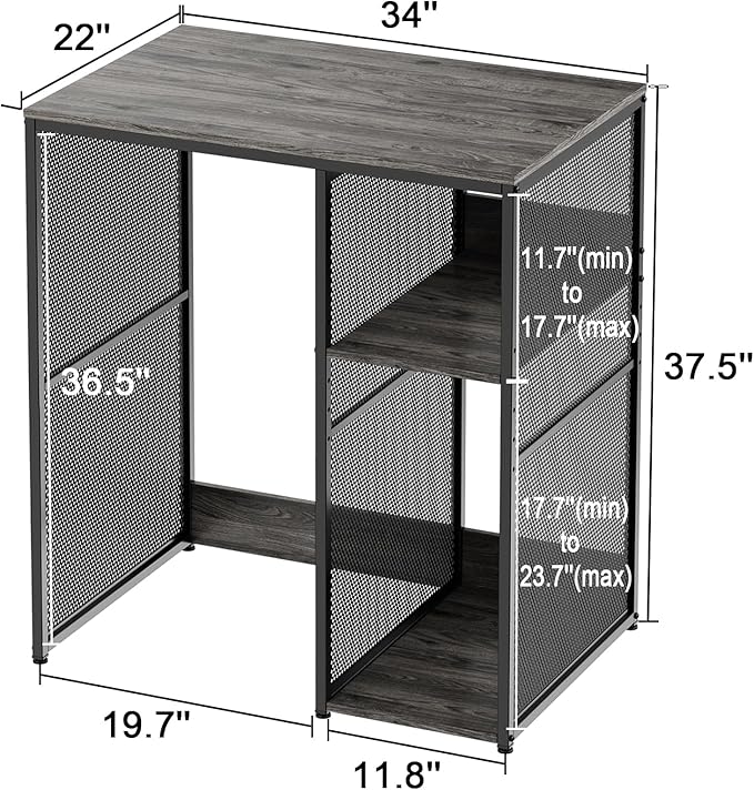 3-Tier Coffee Bar Cabinet with Mini Fridge Space, Heavy-Duty Rustic Grey Microwave Stand Baker Rack, Utility Storage Organizer Shelf for Home Kitchen Dorm, Slate Grey