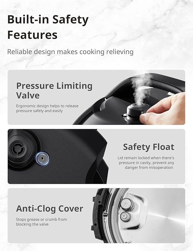 COMFEE’ 9-in-1 Electric Pressure Cooker, 14 Presets Instant Multi Cooker Olla de Presion Non-Stick Pot Yogurt Maker Rice Cooker Slow Cooker Sauté Steamer 6 Quarts Black