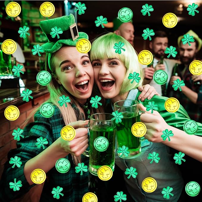MARFOREVER St. Patrick's Day Shamrock Confetti, Green Gold Shamrock Metallic Foil Glitter Confetti Clover Scatters Table Centerpiece Decorations for St Patrick's Day Party Irish Birthday Supply Favors