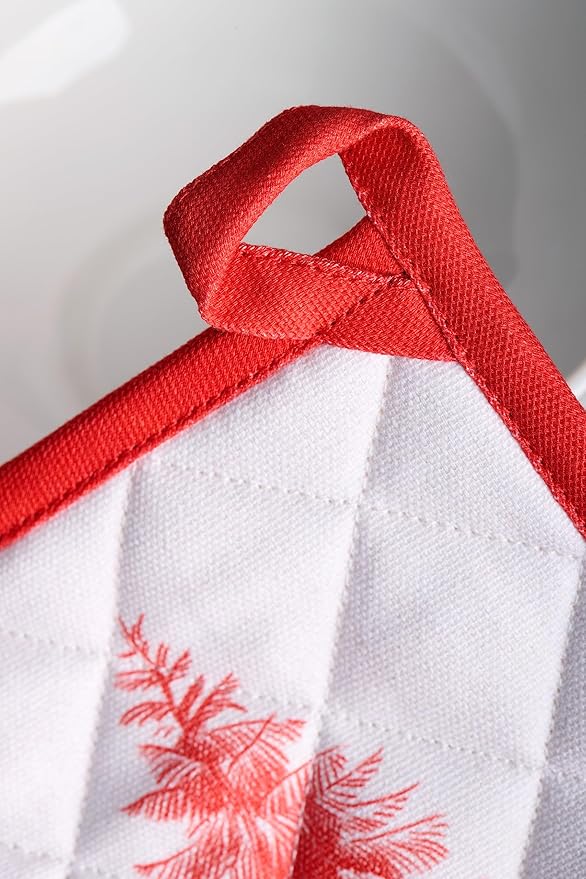 Maison d' Hermine Pot Holders 100% Cotton Heat Resistant Potholders 8" x 8" Hot Pads with Loop BBQ, Cooking, Baking, Grilling, Kitchen, Handling Hot Pans (Pack of 1, Winter Jouy)