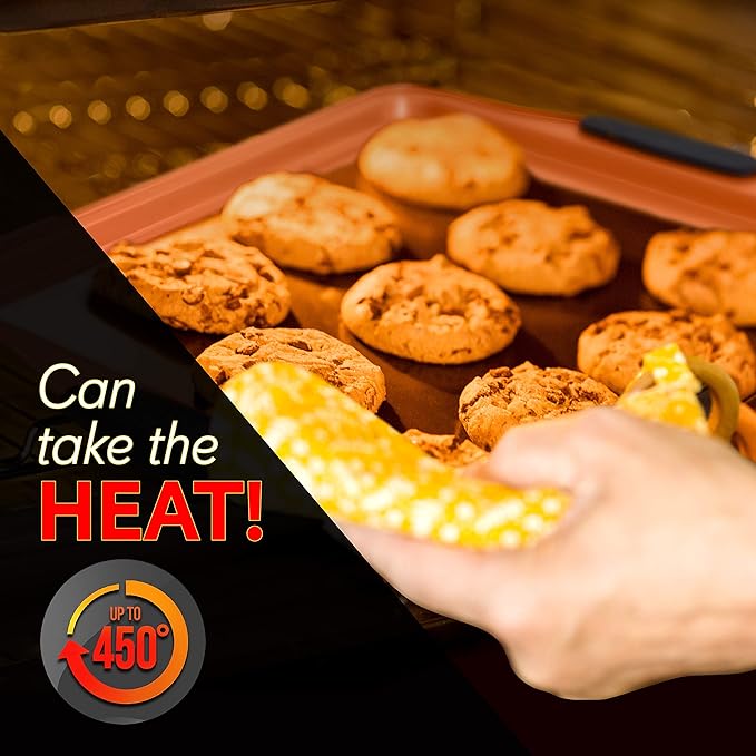 NutriChef 5-Piece Bakeware Set – Premium Non-Stick, Stackable Kitchen Baking Pans with Silicone Handles – Includes 3 Cookie Sheets, Baking Pan & Lid – Perfect for Cakes, Cookies & Brownies