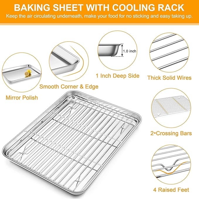 Homikit Baking Sheet Pan with Rack Set, 18" x 13" Nonstick Half Cookie Sheets for Baking Cooking Tray with Wire Cooling Rack, Stainless Steel Bakeware Bacon Pans for Oven Toaster, Dishwasher Safe
