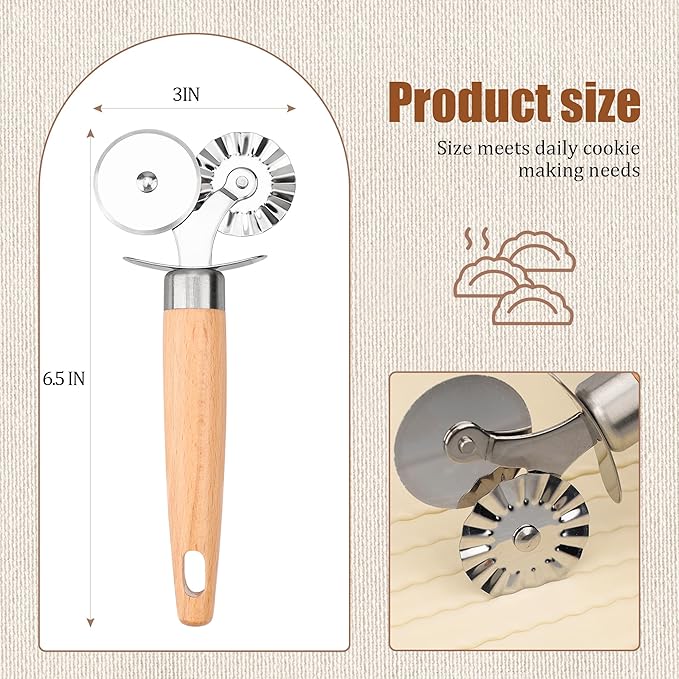 Pastry Cutter Double Wheel - Exquisite Wooden Handle, Perfect for Pasta, Pizza, Ravioli, Cookie - Enhance Your Culinary Artistry