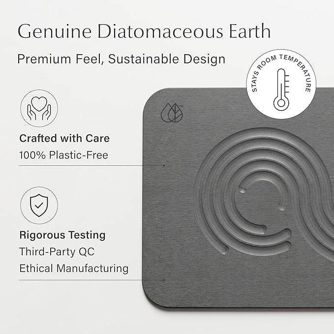 Dorai Home Bath Stone Mat 23.6"x15.4" – Quick-Dry, Non-Slip Diatomite Stone Bath Mat for Bathroom, Zen Slate