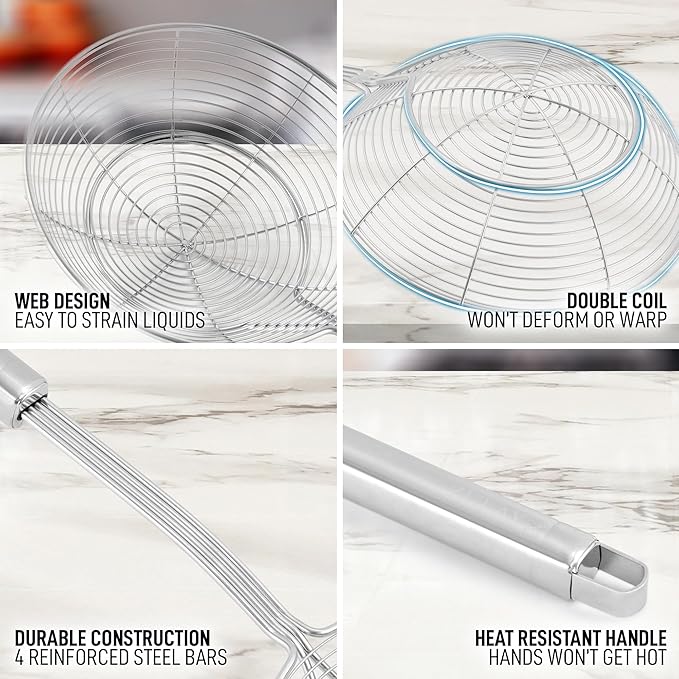 Zulay Kitchen Premium Stainless Steel Spider Skimmer 15.4” - Spider Kitchen Utensil with Premium Ergonomic Handles for Easy Use - Easy to Clean - Perfect for at Home Cooks & Chefs