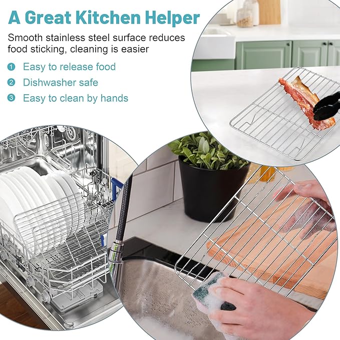 TeamFar Cooling Rack, 8.75” x 6.25” Stainless Steel Wire Baking Rack for Cooking Roasting Grilling, Fit for Oven Pan, Oven & Dishwasher Safe, Non-toxic & Heavy-Duty, 2PCS