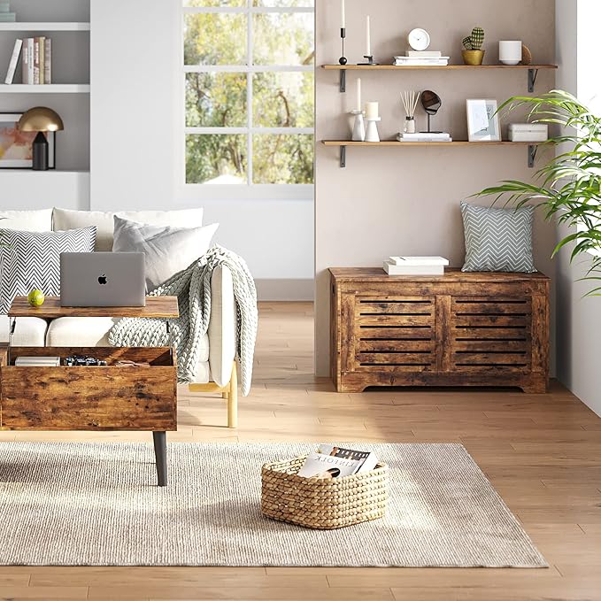 DINZI LVJ Long Wall Shelves, 47.3Inch Wall Mounted Shelves Set of 2, Extra Large Wall Storage Ledges with Sturdy Metal Brackets for Living Room, Bathroom, Bedroom, Kitchen, Rustic Brown