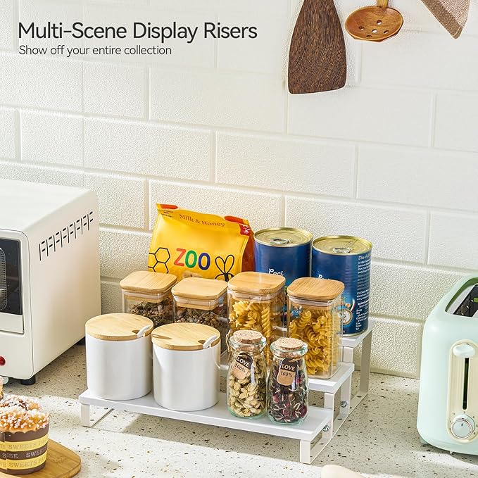 Spice Rack,Wooden Display Riser Stand, 3-Tier Perfume Stand and Cologne Organizer Stand, DIY Spice Rack Organizer, Display Shelf Metal Frame