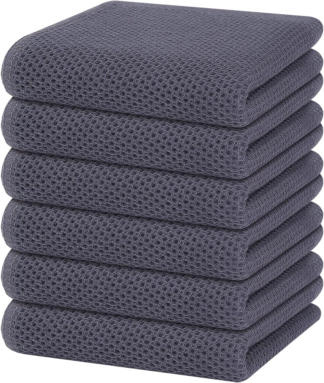 Homaxy 100% Cotton Waffle Weave Kitchen Dish Towels, Ultra Soft Absorbent Quick Drying Cleaning Towel, 13 x 28 Inches, 6-Pack, Dark Grey