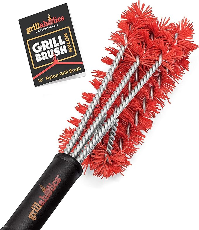 Grillaholics Essentials Nylon Grill Brush - Bristle Free Alternative - Nylon Cold Scrub Technology Cleans Between The Grates - Lifetime Manufacturer's Warranty