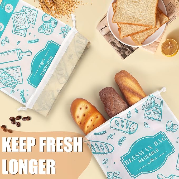 2-Pack Beeswax Bread Bags for Homemade Bread, Green Reusable Sourdough Storage Bags with Premium Beeswax Coating for Loafs Baguette Fresh Keeping,Great Homesteading Essentials and Baking Gifts.