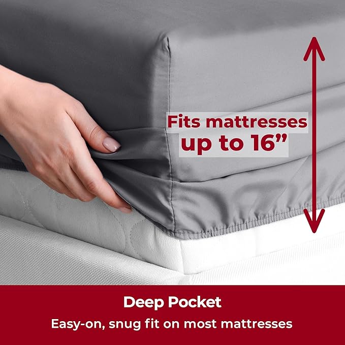 Mellanni Twin Sheets Set - 3 PC Iconic Collection Bedding - Hotel Luxury, Extra Soft, Cooling Bed Sheets - Wrinkle, Fade, Stain Resistant (Twin, Gray)