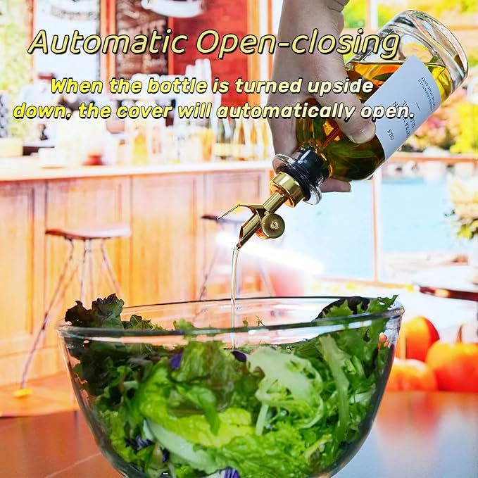 Olive Oil Dispenser Spout, Weighted Liquor Pour Spout, Syrup Dispenser Spout, Stainless Steel Automatic Pour Spouts for Liquor Bottles, Oil Bottles, Vinegar, Syrup and Alcohol 4 Pack Golden
