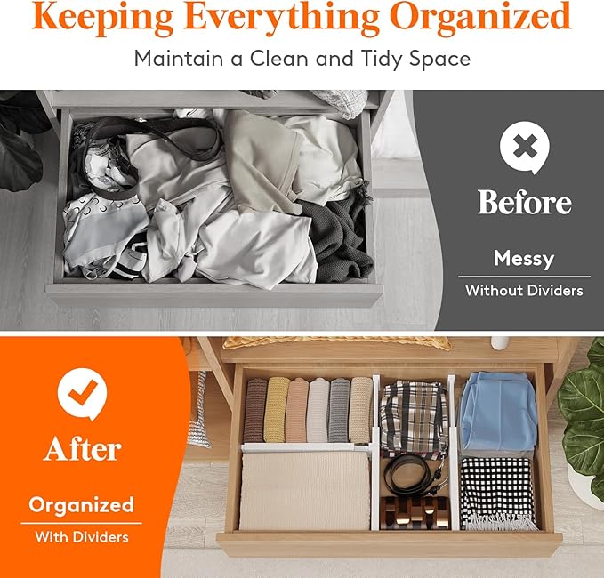 Lifewit 12 Pack Drawer Dividers Plastic 4" High, 13.5-22" Adjustable Drawer Organizers for Clothes, Expandable Dresser Separators in Bedroom/Bathroom/Kitchen/Fridge/Office Organization and Storage