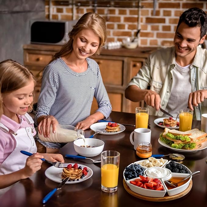 Ceramic Taco Serving Platter - Divided Serving Tray for Taco Tuesday Lazy Susan Taco Bar - Chip and Dip Serving Set for Party - Appetizer Serving Tray for Salsa, Snacks (10 in)