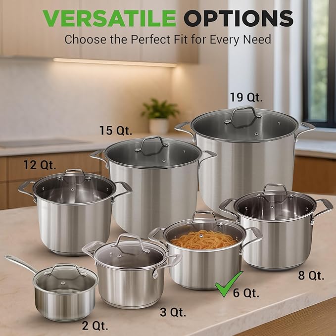 NutriChef 6-Quart Stainless Steel Stockpot – 18/8 Food Grade Heavy-Duty Induction-Compatible Pot with See-Through Lid, Ideal for Stews, Broths, Simmering & Soups, Dishwasher Safe – NCSP6