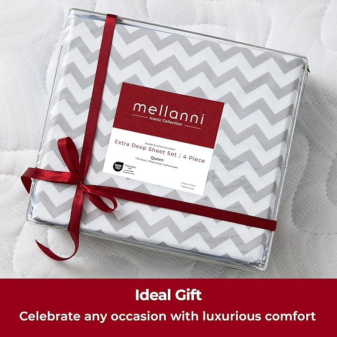 Mellanni Extra Deep Twin Sheets - 3 PC Iconic Collection Bedding - Hotel Luxury, Ultra Soft, Cooling Bed Sheets - Wrinkle, Fade, Stain Resistant (Twin, Chevron Gray)