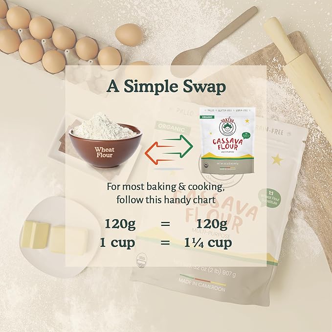 YAKÉVA Organic Cassava Flour - Gluten-Free Flour, Grain-Free, Nut-Free, Wheat Substitute, Paleo, Non-GMO, 100% Yuca Root, No Additives & Preservatives