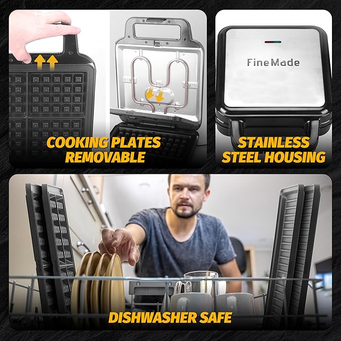 Belgian Waffle Maker with Removable Plates, Waflera Electrica, Large Waffle Iron, 3 in 1 Panini Grill Press Breakfast Sandwich Maker, Electric Griddle, Grilled Cheese Maker, Breakfast Station