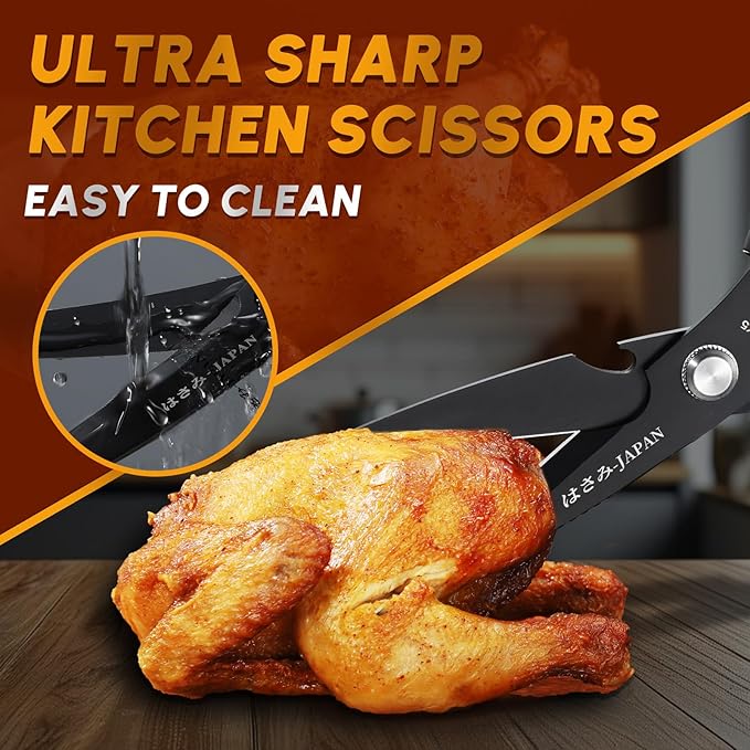 HUUSK Kitchen Scissors Set Upgraded - Stainless Steel Kitchen Shears, Sharp Meat Scissors, Heavy Duty Poultry Shear, Japanese Cooking Scissor for Food, Chicken Bones, and Turkey - Dishwasher Safe