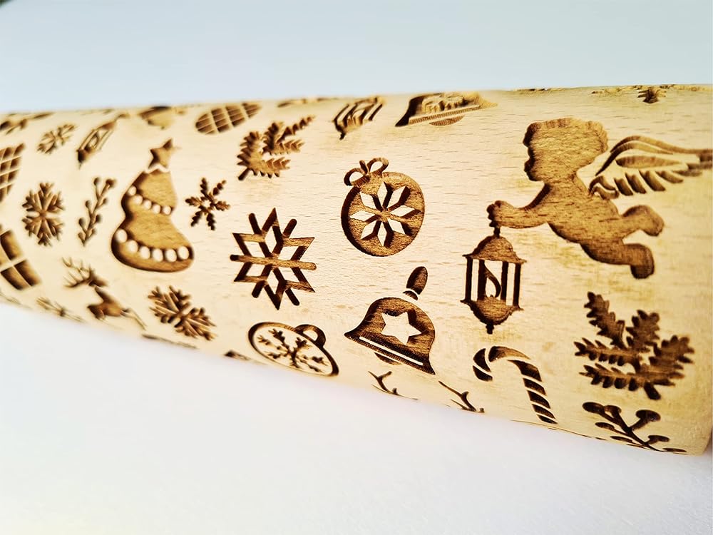 CHRISTMAS GIFTS EMBOSSING ROLLING PIN laser engraved with Christmas symbols CHRISTMAS GINGERBREAD COOKIES