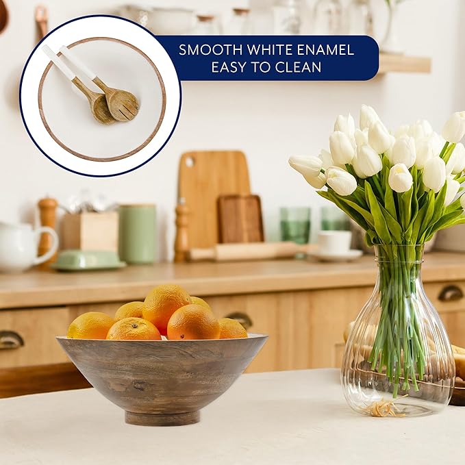 AuldHome Design Wooden Salad Bowl Set (Large Serving Bowl w/Utensils); Salad Serving Set in Mango Wood