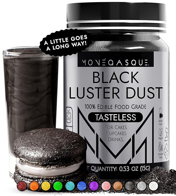 MONÉGASQUE Black Edible Glitter for Drinks 15g – Black Edible Glitter for Cakes & Cocktails – Halloween Sprinkles Luster Dust for Drinks, Cake, Cocktail, Cupcakes – Drink Shimmer – Spray Cakes Powder