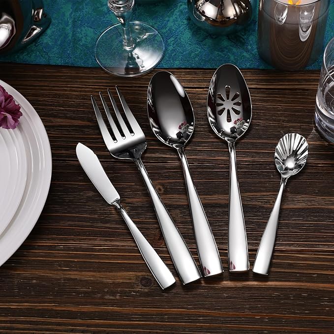 KEAWELL Premium 20/45/65 Piece Louis Silverware Set, 18/10 Stainless Steel, Service for 4/8/12, Fine Flatware Set, Dishwasher Safe (45)