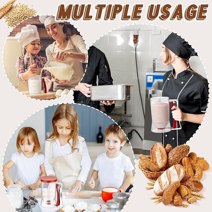 2 Pcs Cupcake Batter Dispenser Pancake Mix Dispenser 4 Cups with Squeeze Handle Tools for Pancake, Cupcake, Cookie, Cake, Waffles, Ice Cream Baking Gifts for Kitchen Housewarming (Red)