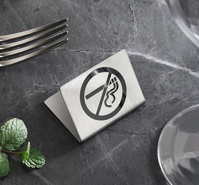 New Star Foodservice Stainless Steel Table Tent Sign (Silver (No Smoking), 2 x 1.5-Inch (Set of 6))