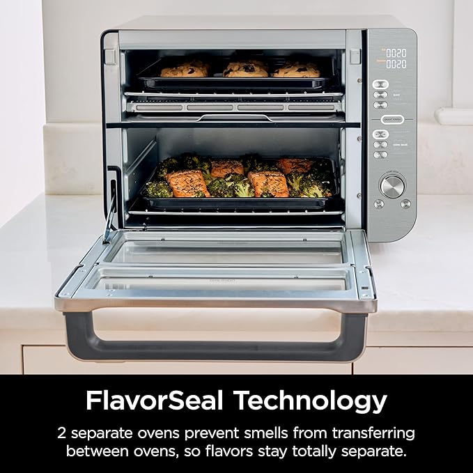 Ninja Air Fryer & Toaster Oven | Double Stack XL | Countertop Oven | 12-in-1 Fits 4.5lb Chicken & 6lbs of Wings | SmartFinish Cook 2 Different Meals at the Same Time | Stainless Steel | DCT601