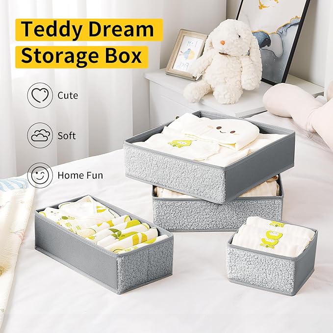 Drawer Organizer Clothes - 12 Pack Dresser Organizer for Nursery, Foldable Sock Underwear Organizer, Baby Drawer Organizer, Small Fabric Storage Bins for Dresser Drawer Closet, Grey