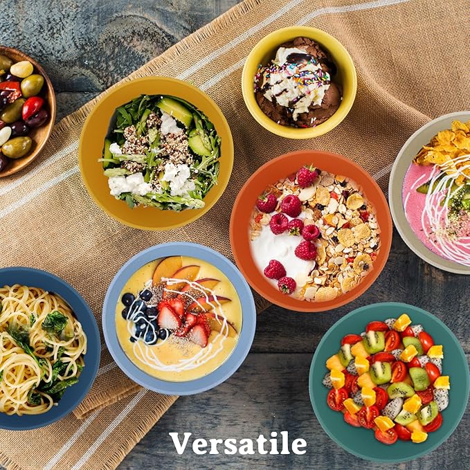 Wheat Straw Bowl Sets with Textured Pattern,6 PCS Unbreakable Cereal Bowl 36 OZ,Microwave and Dishwasher Safe Bowls, Alternative Plastic Bowls for Kitchen,Camping,Apartment and Dorm